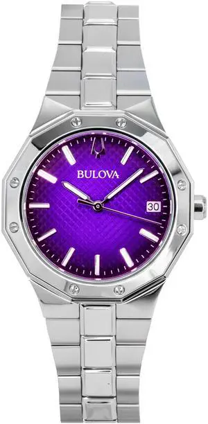 Bulova Prestige Stainless Steel Purple Dial Quartz 96M168 100M Women's Watch