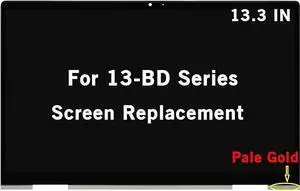 New Screen Replacement for HP Envy x360 13-bd 13-bd1xxx 13-bd0063dx 13m-bd0023dx FHD 1920x1080 IPS LCD Display Touch Screen Digitizer Assembly Bezel with Board 30Pin Non-OLED (Pale Gold)