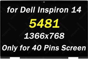 Screen Replacement for DELL Inspiron 14 5481 2-in-1 H5GW1 0H5GW1 0H9X2K 0WSB4L 40 Pins 1366X768 HD LCD Touch Screen Assembly (Only for Touch Screen)