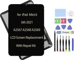 NUOLAISUN 8.3" Compatible with iPad Mini 6 6th 2021 A2567 A2568 A2569 LCD Screen Replacement Display Assembly and Glass Touch Digitizer Premium Repair Kit + Sleep/Wake Sensor (Black)