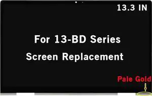 GBOLE 13.3" New Screen Replacement for HP Envy x360 13-bd 13-bd1xxx 13-bd0063dx 13m-bd0023dx FHD 1920x1080 IPS LCD Display Touch Screen Digitizer Assembly Bezel with Board 30Pin Non-OLED (Pale Gold)