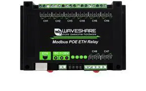 Waveshare 8-Ch Ethernet Relay Module, Modbus RTU/Modbus TCP Protocol, PoE Port Communication, with Various Isolation and Protection Circuits, Industrial Grade Rail-Mount Case