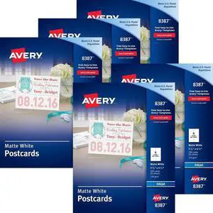 Postcards for Inkjet Printers, 4-1/4 x 5-1/2, Matte White, 4/Sheet, 200/Box, Total 1000 EA