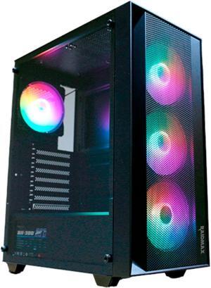 RAIDMAX V100 Gaming Case with 4 Pre-Installed Rainbow Fans, ATX Mid Tower Case, Gaming PC Black (V100TBS)