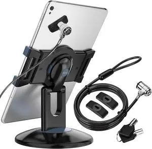 AboveTEK 360° Rotating Retail Kiosk iPad Stand, 6-13.5" iPad mini Pro Tablet Holder, Laptop Lock, Tablet Lock Security Cable, 2 Keys Durable Steel iPad Locking Kit w/Adhesive Anchors