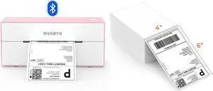 MUNBYN Bluetooth Thermal Label Printer, 4x6 Shipping Label Printer+Thermal Direct Shipping Label (Pack of 500 4x6 Fan-Fold Labels)