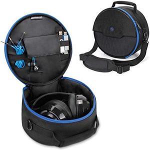 ENHANCE Portable Headphone Case for Wired & Wireless Headsets - Universal Headset Case Compatible with PlayStation, Beats, Bose & Gaming Headphones - Accessory Storage, Strap & Carrying Handle - Blue