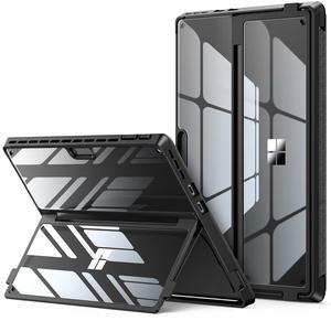 INFILAND Surface Pro 11/10/9 Case, Crystal Clear Multi-Angle Shockproof for Microsoft Surface Pro 11th Edition AI 2024, Work with Surface Pro Signature Keyboard & Slim Pen 2, Mysterious Black