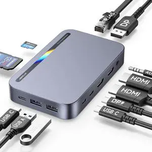 JSAUX 12 in 1 USB C Docking Station 3 Monitors for MacBook/Dell/HP/Lenovo/Steam Deck/Portable Monitor, Laptop Docking Station with 4K DP, 4K HDMI*2, 100W PD, USB 3.0, 1000Mbps Ethernet, SD/TF