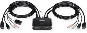 TRENDnet 2-Port 4K DisplayPort 1.2 KVM Switch with Audio, 4K UHD (3840 x 2160@60Hz), 3.5mm Speaker/Microphone, USB 2.0, Integrated Cables, Black, TK-220DPI