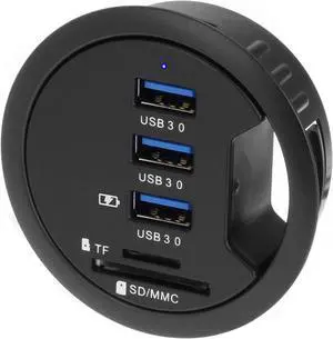 SEDNA - 2.5" Grommet Hole - in Desk - USB 3.1 Gen I 3 Port Hub/BC 1.2 USB Charger with SD Card Reader