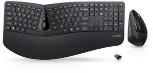 Perixx Periduo-605, Wireless Ergonomic Split Keyboard and Vertical Mouse Combo, Adjustable Palm Rest and Membrane Low Profile Keys, Black, US English Layout (11633)