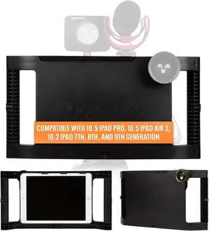 iOgrapher iPad Case - Handles & Holder for Tripod, 3 Cold Shoe Mounts - Fits iPad Air 3, 10.5, 10.2 - Filming Case for 7, 8, 9 Gen