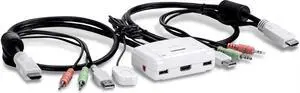 TRENDnet 2-Port HDMI KVM Switch, Control 2 Computers with One Set of Console Controls, Full HD 1080P, HDMI and 3.5 mm Analog Audio, Monitor Switch, Windows and Mac KVM Switch Software, White, TK-215I