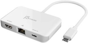 j5create USB Type C to 4K HDMI and Gigabit Ethernet with PD 100W Pass-Through Charging, for MacBook Pro, MacBook Air, Chromebook, Surface Pro, iPad Pro or USB-C Laptop (JCA351)