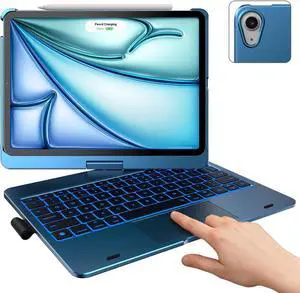 typecase Touch Keyboard Case with Trackpad for iPad Air 11-inch (M3 2025 / M2 2024): 360°Rotatable - 11 Colors Backlight - Wireless Keyboard with Pencil Holder for iPad Air 5th & 4th Gen,Pacific Blue