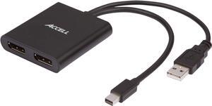 Accell mDP-2DP Multi Monitor Splitter - Mini DisplayPort 1.2 Multi-Stream Transport (MST) Hub - 1x Mini DisplayPort connector, 2x DisplayPort outputs,Black