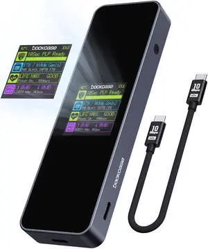 DOCKCASE Visual Smart M.2 NVMe SSD Enclosure,Support 10s PLP Prevents Write Data Loss,USB 3.2 Gen 2 Type-C (10 Gbps), fits NVMe PCIe Size 2230/2242/2260/2280,Support M-Key B+M Key UASP (PLP-10S)