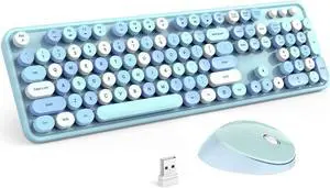 Wireless Keyboard and Mouse Combo, 2.4G Full-Sized Ergonomic Keyboard Mouse, 3 DPI Adjustable Cordless USB Keyboard and Mouse,for PC/Computer/Laptop/Windows/Mac(Blue)