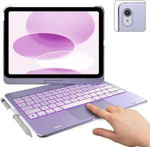 typecase Touch Keyboard Case Compatible with iPad 10th Generation (10.9", 2022) - 360deg Rotatable, Multi-Touch Trackpad, 10-Color Backlit, Ultra-Thin & Lightweight, Smart Protection (Light Purple)