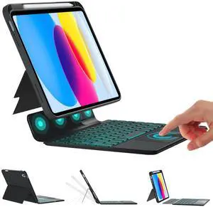 BOBOLEE Touch Keyboard Case for iPad 10th Generation 10.9" (Not for Air 5th & 4th), Touchpad Wireless Backlit 7 Colors, Detachable Smart Keyboard Adjustable View, Slim Case with Pencil Holder, BL