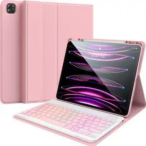 Keyboard Case for iPad Air 13-inch (M2) 2024 and iPad Pro 12.9 (6th, 5th, 4th, 3rd Gen) -7 Color Backilight - Wireless Detachable Keyboard- with Pencil Holder for New iPad Air 13-inch/iPad Pro 12.9
