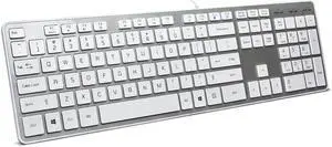 B.FRIENDIT Wired USB Keyboard, Comfortable Quiet Chocolate Keys, Durable Ultra-Slim Wired Computer Keyboard(QWERTY) for PC, Windows 11/10/8/7/XP/Vista KB1430 - Silver