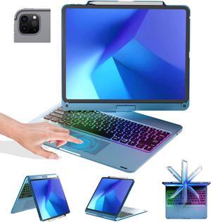 BABG iPad Pro 12.9 Case with Keyboard and Touchpad,Compatible with iPad Pro 12.9-inch 6th/5th /4th/3rd Gen,360deg Rotatable,Rainbow Backlits,Wireless,Apple Pencil Charging-Navy Blue