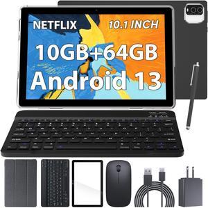 10 inch Android 13 Tablet, 10GB RAM 64GB ROM 512GB Expand Tablet, 2 in 1 Tablets with Keyboard Case Mouse Stylus, 1.8GHz Quad-core, 1280*800 IPS Touch Screen, 8MP Dual Camera, 5G WiFi 6 BT 5.0 Tablet