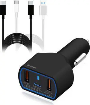 BatPower High Power Delivery 120W PD Laptop Car Charger Compatible with New Surface Book 3 2 Laptop 4 3 Pro 8 X 7 USB-C HP Razer Dell Notebook Vehicle Charger DC 12v-24v auto Power Supply Dual USB QC