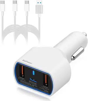 BatPower CPD2 High Power Delivery 120W USB-C Laptop Car Charger Compatible with New MacBook Pro Air USB C Laptop HP Dell Razer Surface Vehicle Charger DC 12v-24v auto Power Supply with Dual USB QC3.0
