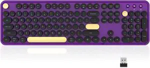 Links9+ Wireless Bluetooth Keyboard, Retro Typewriter Style Keyboard, Full-Size with Round Keycaps, 2.4GHz Plug and Play Connection for Windows, Mac, Laptop, PC, Desktop (Purple-Black)