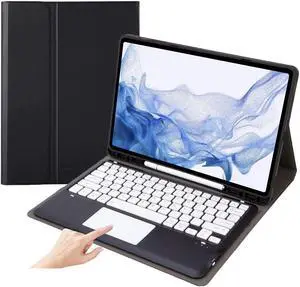 AnMengXinLing for Samsung Tab S8+/S8 Plus/S7 FE / S7 Plus Keyboard Case- Touchpad Detachable Keyboard with S Pen Holder Cover for 12.4 inch Galaxy Tab S8 Plus 2022/ S7 FE 2021/ S7+ 2020 Tablet,Black