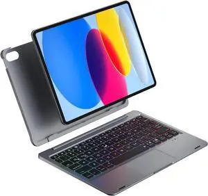 doqo for iPad 10th 2022 and iPad 11th (A16, 2025) keyboard case,detachable case with keyboard for iPad 10.9-inch 11th &10th with Multi-Touch Trackpad 7 Colors Backlit Protective hard shell Gray