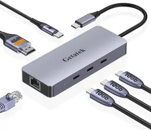 Getatek USB-C HUB, 6-in-1 USB3.2 Dock with 3 USB-C 10Gbps Ports, 4K 60Hz HDMI, 100W Power Delivery, 1 Gbps Ethernet for MacBook Pro, XPS and More