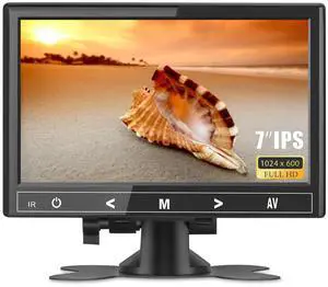 Haiway 7 inch Mini Monitor, 1024X600 IPS Small HDMI Monitor VGA AV for PC/CCTV/Raspberry PI/Security Camera/Gaming, Build in Speakers & Earphone Jack, with Remote Control