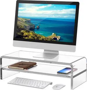 Egchi Acrylic Monitor Stand,2 Tiers Computer Monitor Riser(18x8x5.5 inches),Computer Stand/Monitor Riser for Office,School,Home,Laptop Stand Desktop Stand for Keyboard Storage&Printer TV Screen