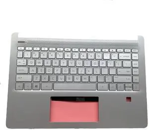 Replacement for 14T-DQ 14s-dq 14s-dr 14Z-FQ 14s-fq 14-dq Laptop Upper Case Palmrest with Fingerprint Hole Backlit Keyboard Assembly Part L61507-001 Sliver