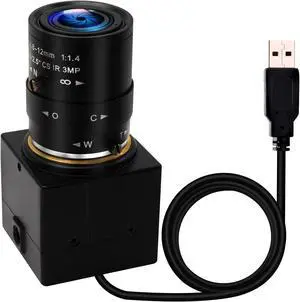 IFWATER USB Camera 5MP Webcam 4X Variable Focus PC Camera 1944P USB Security Camera UVC CCTV Industrial Close-up Camera for Computer Plug and Play for Mac OS Windows Linux Raspberry Pi Camera