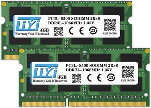 LIYI DDR3L 8GB RAM (2x4GB) Kit 1066MHz PC3 PC3L-8500 CL7 1.35V Low Voltage DRAM SO-DIMM DDR3L RAM 204-Pin 2Rx8 Dual Rank Unbuffered Non-ECC Laptop Notebook PC Computer RAM Memory Module Upgrade