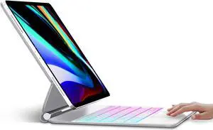 KVAGO Keyboard Case for iPad Air 11-inch (M3 2025 / M2 2024) & iPad Pro 11 (4th/3rd/2nd/1st Gen) & iPad Air 5th &4th Gen, Magic-Stand, Precision Multi-Touch Trackpad, 7 Colors Backlight, Pearl White