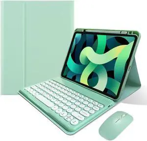 KMXDD Keyboard Case Compatible with iPad 9th 8th 7th Generation Air 3rd Gen Pro 10.5 Keyboard Case with Bluetooth Mouse Round Key Cute Removable Color Keyboard,Mint Green