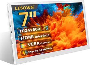 7 Inch Portable HDMI Monitor Small Mini Display Secondary Screen 1024x600 IPS LCD Screen VESA Wall Mount PC Temperature Display with Speakers for Camera CCTV Windows Raspberry Pi 4 3 (White)