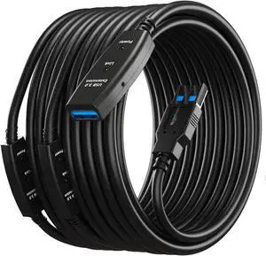MutecPower 65 Feet Active USB Extension Cable 3.0 Male to Female with 3 Extension chipsets Signal Booster - Active Extension/Repeater Cord 20 Meters / 65 Feet (AC Power Supply Included)