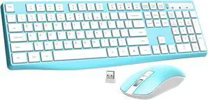 Wireless Keyboard and Mouse Combo, Lovaky 2.4G Full-Sized Ergonomic Keyboard Mouse, 3 DPI Adjustable Cordless USB Keyboard and Mouse, Quiet Click for Computer/Laptop/Windows/Mac (1 Pack, Blue)