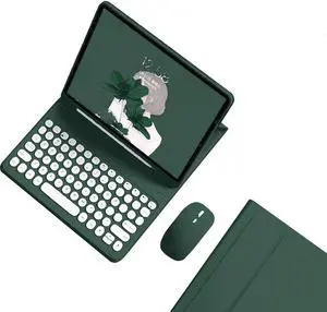kaidisen Keyboard Case for Galaxy Tab A8 10.5 inch Case with Keyboard and Bluetooth Mouse, Detachable Candy Color Keyboard Cover Round Key,Dark Green