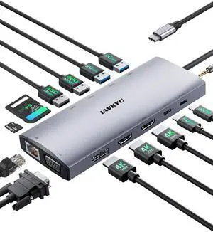USB C Docking Station Dual Monitor,14 in 1 laptop Docking Station 3 Monitor Quad Display USB C Hub Multiport Adapter with 2HDMI 4K+DP+VGA+Ethernet+6USB+100W PD+SD/TF+Audio,USBC Dock for Windows Laptop