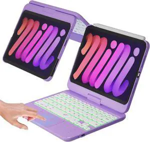 NOKBABO iPad mini 6 Keyboard Case (8.3 inch), 7-Color Backlight, Multi-Touchpad, 360°Rotatable, Wireless Keyboard for iPad mini 7 A17 Pro(2024) & Mini 6 (2021) - Metallic Purple