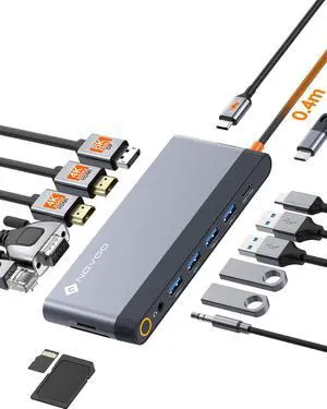 USB C Docking Station Quad Display, 14-in-1 Laptop Docking Station Dual Monitor, 8K@30Hz DP, Dual 4K@60Hz HDMI, VGA, 5 USB Data Ports, 100W PD, Ethernet, SD/TF, Mic/Audio, USB C HUB, Thunderbolt Dock
