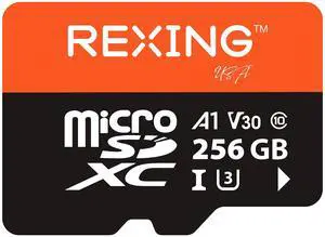 RexingUSA 256GB microSDXC UHS-3 4K Full HD Video High Speed Transfer Monitoring SD Card with Adapter for Dash Cams, Surveillance System, Security Camera, & Body Cam